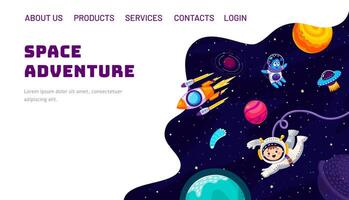 Space galaxy adventure landing page with astronaut vector