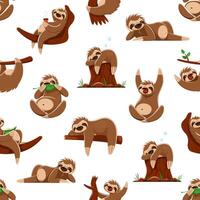 Cartoon funny sloth seamless pattern background vector