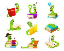 Cartoon bookworm character, cute book worm animals vector