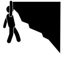 fell Silhouette of a person climbing a cliff. Vector illustration.fell into a ravine.fell into a ravineinto a ravine