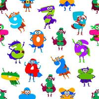 Cartoon number hero character seamless pattern vector