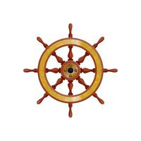 Ship helm, cartoon boat wheel, vector rudder