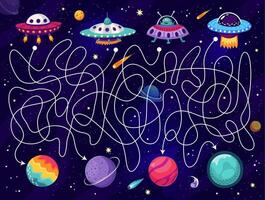 Space labyrinth game, help alien UFO find planet vector