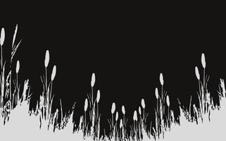 Image of a monochrome reed,grass or bulrush on a white background.Isolated vector drawing.Black grass graphic silhouette.