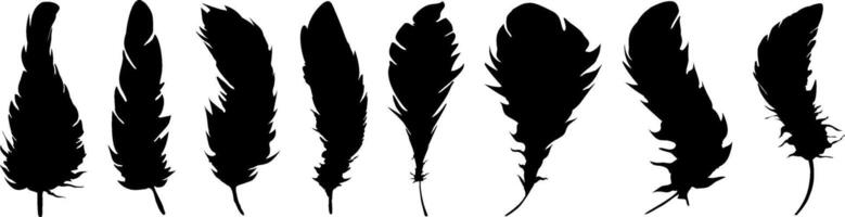 Set of realistic vector goose or swan feathers of various shapes. Ecological feather filler for pillows, blankets or jackets.Vector concept design,line art.