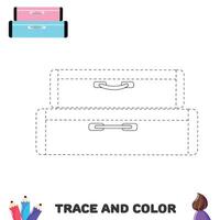 Trace and color page with suitcases. Educational sheet for kids. Handwriting practice vector