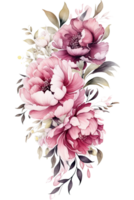 ai gerado Rosa roxa peônias aguarela ilustração lindo isolado flores floral decoração grampo arte isolado fundo para Casamento bebê chuveiro convites cumprimento cartão png