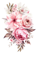 ai generado rosado púrpura peonías acuarela ilustración hermosa aislado flores floral decoración acortar Arte aislado antecedentes para Boda bebé ducha invitaciones saludo tarjeta png