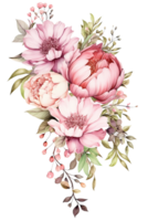 ai gerado Rosa roxa peônias aguarela ilustração lindo isolado flores floral decoração grampo arte isolado fundo para Casamento bebê chuveiro convites cumprimento cartão png
