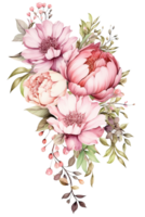 ai generato rosa viola peonie acquerello illustrazione bellissimo isolato fiori floreale decorazione clip arte isolato sfondo per nozze bambino doccia inviti saluto carta png