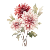 AI generated Dahlia Dahlias Arrangement Watercolor Illustration Beautiful Isolated Flowers Floral Decoration Clip Art Isolated Background for Wedding Baby Shower Invitations Greeting Card png