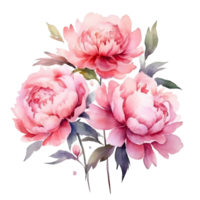 ai generado rosado púrpura peonías acuarela ilustración hermosa aislado flores floral decoración acortar Arte aislado antecedentes para Boda bebé ducha invitaciones saludo tarjeta png