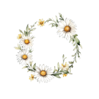 AI generated Daisy Chain Watercolor Wreath Illustration Beautiful Isolated Flowers Floral Decoration png