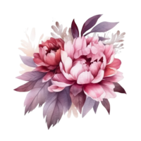 ai gerado Rosa roxa peônias aguarela ilustração lindo isolado flores floral decoração grampo arte isolado fundo para Casamento bebê chuveiro convites cumprimento cartão png