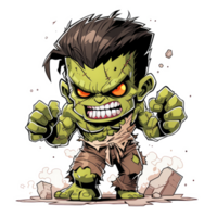 ai generato arrabbiato verde zombie cartone animato png