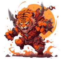 AI generated cartoon illustration of a tiger character with a sword png