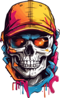 AI generated Skull Head wear Cap T Shirt Design Style png