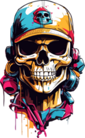 AI generated Skull Head with Cap T Shirt Design png