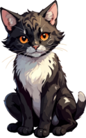 AI generated Fluffy Black Cat with Orange Eyes Cartoon png