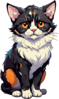 AI generated Fluffy Black Cat with Orange Eyes Sticker png