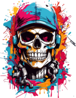 AI generated Skull Head wear Cap T Shirt Design Clip Art png