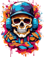 AI generated Skull head with Cap T Shirt Design Cartoon png