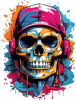 AI generated Skull Head wear Cap T Shirt Design Image png