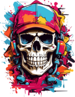 AI generated Skull Head with Cap T Shirt Design Style png