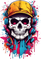 AI generated Skull Head with Cap T Shirt Design Clip Art png