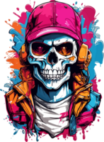 AI generated Skull Head with Cap T Shirt Design Illustration png