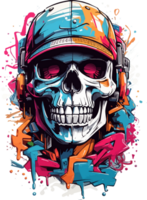 AI generated Skull Head with Cap T Shirt Design Art png