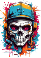 AI generated Skull Head wear Cap T Shirt Design Illustration png