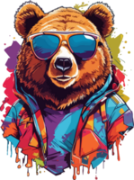 AI generated Bear wear Sunglasses T Shirt Design Art png