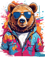 AI generated Bear wear Sunglasses T Shirt Design png