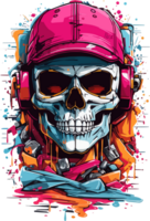 AI generated Skull Head with Cap T Shirt Design Clipart png