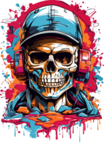 AI generated Skull Head wear Cap T Shirt Design Art png