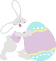 happy easter with bunny rabbit and egg, flat png transparent cartoon character design