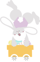 contento Pascua de Resurrección con conejito conejo, carro y huevo, plano png transparente dibujos animados personaje diseño