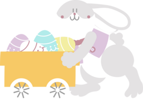 contento Pascua de Resurrección con conejito conejo, carro y huevo, plano png transparente dibujos animados personaje diseño
