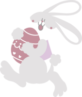 happy easter with bunny rabbit and egg, flat png transparent cartoon character design