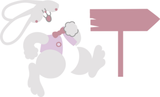 happy easter with bunny rabbit and blank sign, flat png transparent cartoon character design