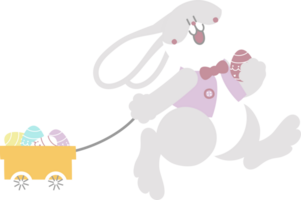 happy easter with bunny rabbit, cart and egg, flat png transparent cartoon character design