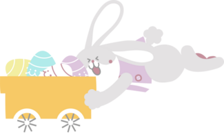 Lycklig påsk med kanin kanin, vagn och ägg, platt png transparent tecknad serie karaktär design
