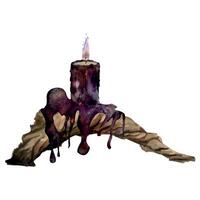 Hand drawn watercolor sea witch altar objects. Burning pillar votive candle on bog driftwood, gothic purple. Single object isolated on white background. Design for print, shop, magic, witchcraft wicca vector