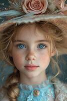 AI generated A close-up portrait of a little girl .She is a pretty, sweet, attractive, curious, creative, cheerful girl photo