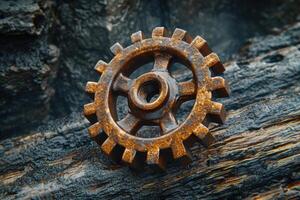 AI generated Details The gear is made of metal. Mechanical gears made of steel photo