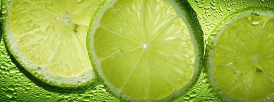 AI generated Juicy slices of lime with drops of juice. photo
