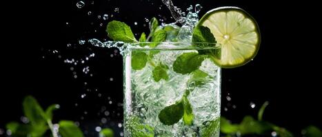 AI generated Splash into mojito bliss, mint and lime freshness. photo