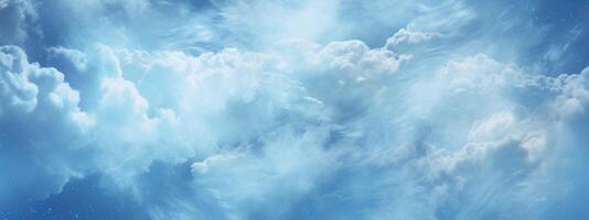 AI generated Tranquil sky with fluffy white clouds against a serene blue backdrop. photo