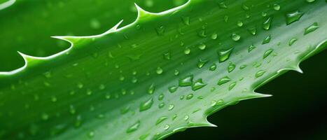 AI generated Close-up of dewy aloe leaves. photo